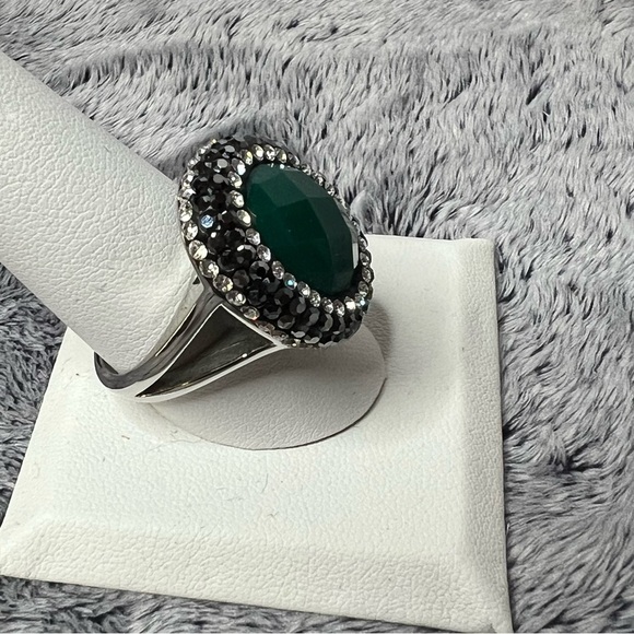 JCM Stainless Steel Faceted Green Stone Halo Ring Size 10 - Picture 4 of 6